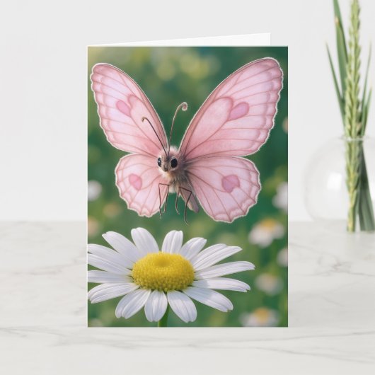 Verjaardag Meisje Roze Vlinder Kaart (Voorkant)