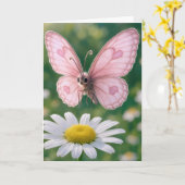 Verjaardag Meisje Roze Vlinder Kaart (Gele Bloem)