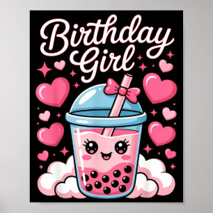 Verjaardag Meisje Schattig Nk Strik Bubbel Boba Th Poster
