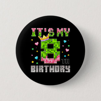 Verjaardag Meisje Shirt 8e Verjaardag Videospel Pi Ronde Button 5,7 Cm