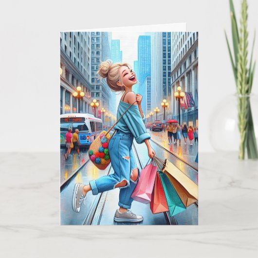 Verjaardag Meisje Shopping Kaart (Voorkant)