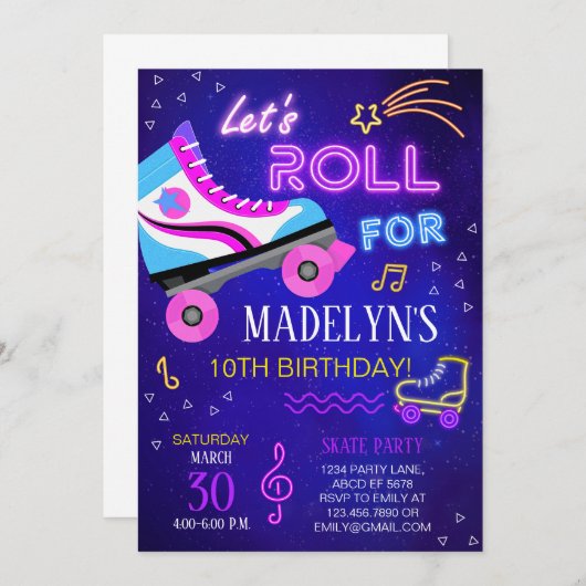 Verjaardag Meisje Skate Let's Roll Kaart (Voorkant / Achterkant)