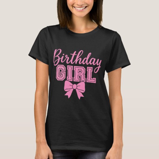 Verjaardag Meisje T-shirt met Roze Bow Design (Voorkant)