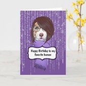 Verjaardag meisje trendy hond cool dames paarse kaart (Gele Bloem)