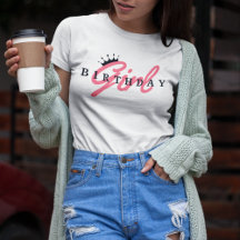 Verjaardag Meisje Typografie & Kroon, Eenvoudig, M