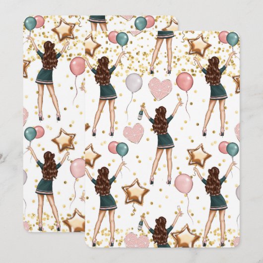 Verjaardag Meisje Uitnodiging (Voorkant / Achterkant)