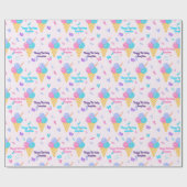 Verjaardag Meisje Voeg naam en leeftijd Roze Ice C Cadeaupapier (Vlak)