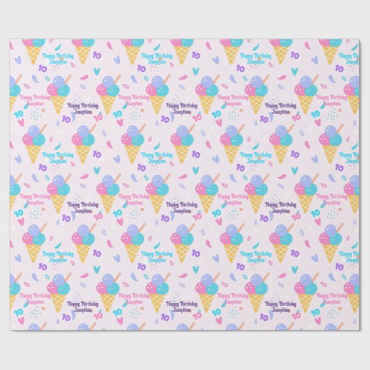 Verjaardag Meisje Voeg naam en leeftijd Roze Ice C Cadeaupapier (Vlak)