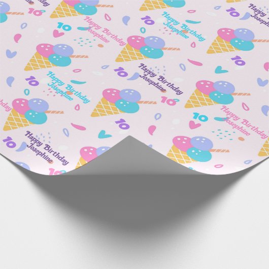 Verjaardag Meisje Voeg naam en leeftijd Roze Ice C Cadeaupapier (Hoek)