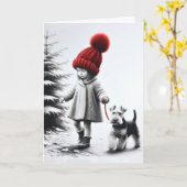 Verjaardag Meisje Wandelen Een Welsh Terrier Kaart (Gele Bloem)