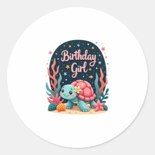 Verjaardag Meisje Zee Schildpad Thema Verjaardagsf Ronde Sticker