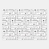 Verjaardag Meisje Zwart Schattige Voeg een naam ge Inpakpapier Vel (Voorkant)