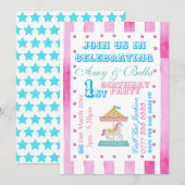 Verjaardag Meisjes Feestuitnodiging - Carrousel Th Kaart (Voorkant / Achterkant)