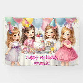 Verjaardag meisjes gepersonaliseerde roze banner