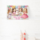 Verjaardag meisjes gepersonaliseerde roze banner (Insitu)