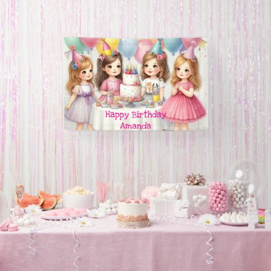 Verjaardag meisjes gepersonaliseerde roze banner (Feest)