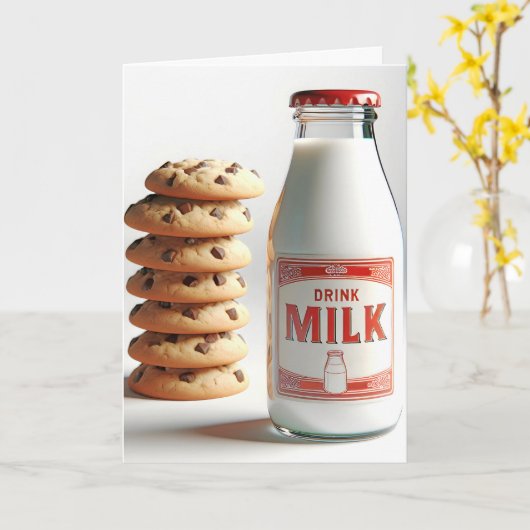 Verjaardag Melk en Chocolade Chip Cookies Kaart (Gele Bloem)