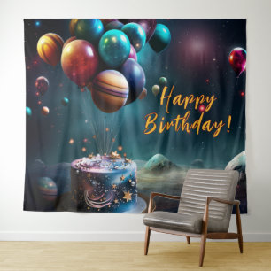 Verjaardag Melkweg Outer Space Taart Banner Wandkleed