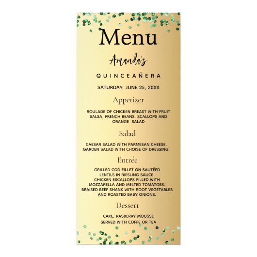 Verjaardag Menu goud groen foto leuke weetjes (Voorkant)