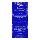 Verjaardag Menu koninklijk blauw zilver sparkles (Voorkant)