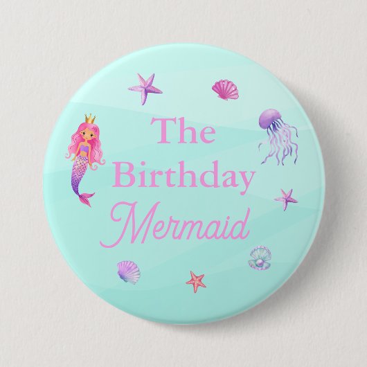 Verjaardag Mermaid Party Ronde Button 7,6 Cm (Voorkant)