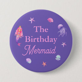 Verjaardag Mermaid Party Ronde Button 7,6 Cm