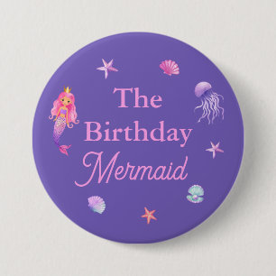 Verjaardag Mermaid Party Ronde Button 7,6 Cm