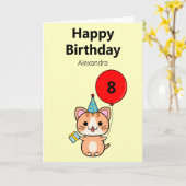 Verjaardag met Aangepaste Cute Cat Kaart (Gele Bloem)