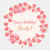 Verjaardag met Aardbei Ronde Sticker (Voorkant)