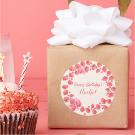 Verjaardag met Aardbei Ronde Sticker