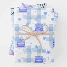 Verjaardag met blauwe thema inpakpapier vel