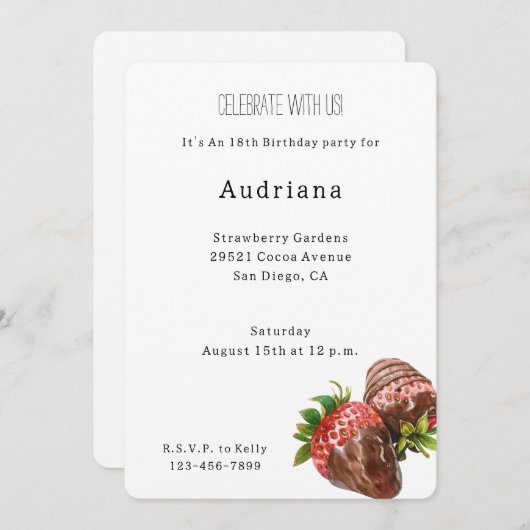 Verjaardag met chocolade bedekte aardbeien kaart (Voorkant / Achterkant)