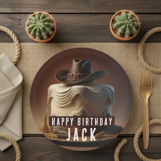 Verjaardag met cowboythema papieren bordje