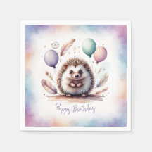 Verjaardag met cute waterverf egel en ballonnen 