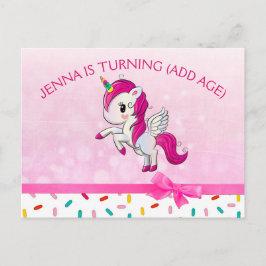 Verjaardag met een leuk eenhoorn en roze suiker sp briefkaart