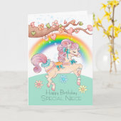 Verjaardag met een lieve Waterverf Pony Kaart (Gele Bloem)