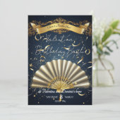 Verjaardag met een luxe fanthema | Goud en marine  Kaart (Staand voorkant)