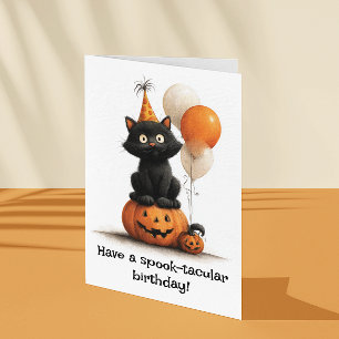 Verjaardag met een Spook-tastische Halloween Kat Kaart