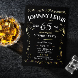 Verjaardag met een verrassingscadeau van whiskey m folie uitnodiging