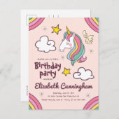 Verjaardag met eenhoorn en regenboog sterren uitnodiging briefkaart (Voorkant / Achterkant)