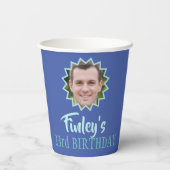 Verjaardag met gepersonaliseerde naam en foto rege papieren bekers (Achterkant)
