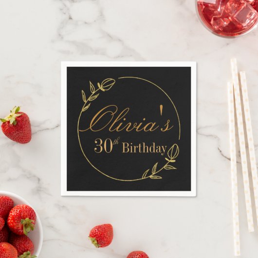 Verjaardag met gouden lijst gepersonaliseerd servet (Insitu)