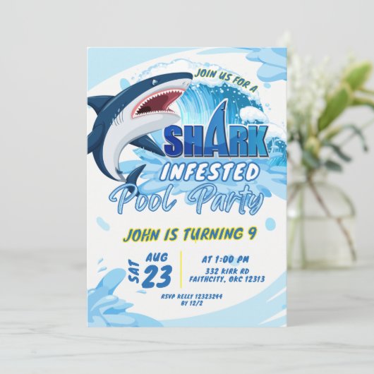 verjaardag met haaien kaart (Staand voorkant)