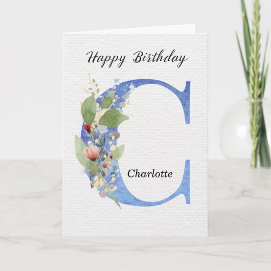 Verjaardag met letter C Aangepaste naam voor haar Kaart (Voorkant)