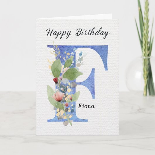 Verjaardag met letter F, aangepaste naam, haar bla Kaart (Voorkant)
