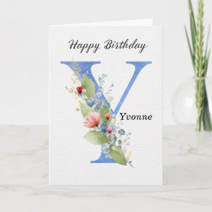 Verjaardag met letter Y Aangepaste naam Haar blauw Kaart
