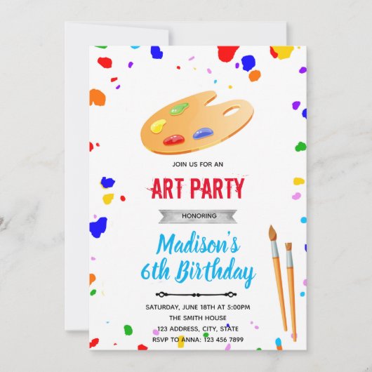 Verjaardag met leuke primaire kleuren kunst kaart (Voorkant)