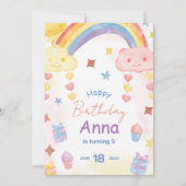 Verjaardag met leuke waterverf regenboog, zon en w kaart (Voorkant)