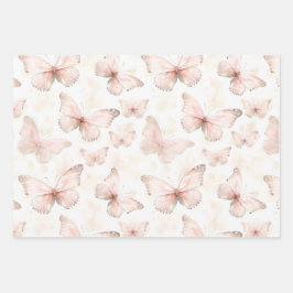 Verjaardag met mooie roze vlinders inpakpapier vel