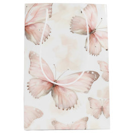 Verjaardag met mooie roze vlinders medium cadeauzakje
